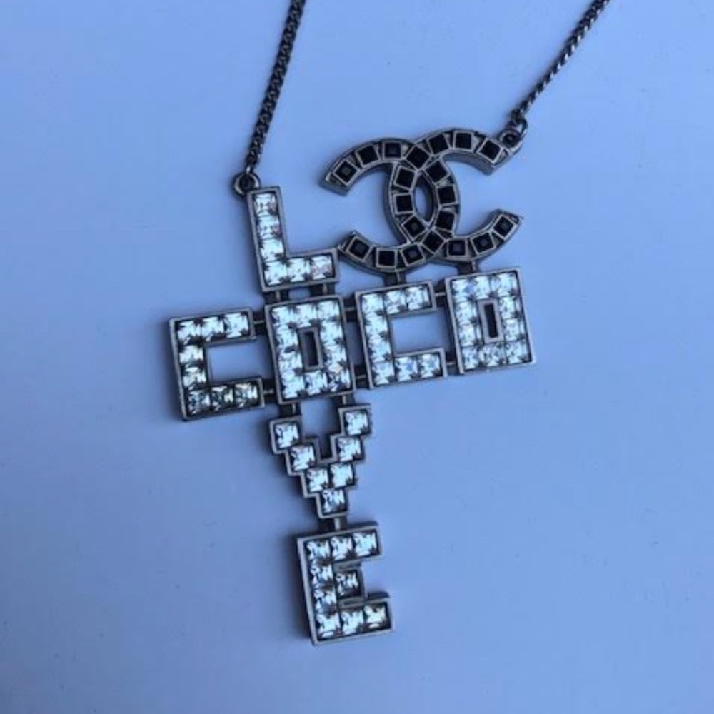 CHANEL "LOVE COCO" pendant necklace silver NEW